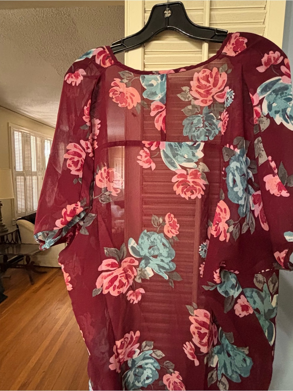 Truth Sheer Floral Kimono Cardigan - Burgundy Pink Blue - Picture 4 of 4